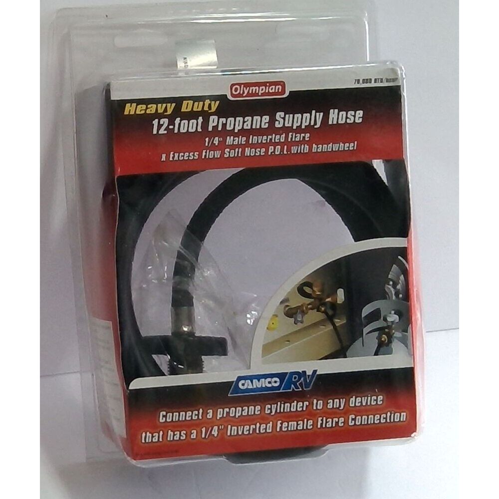 Camco Olympian Heavy Duty 12 Ft Propane Supply Hose 1/4" male Inverted Flare NIB
